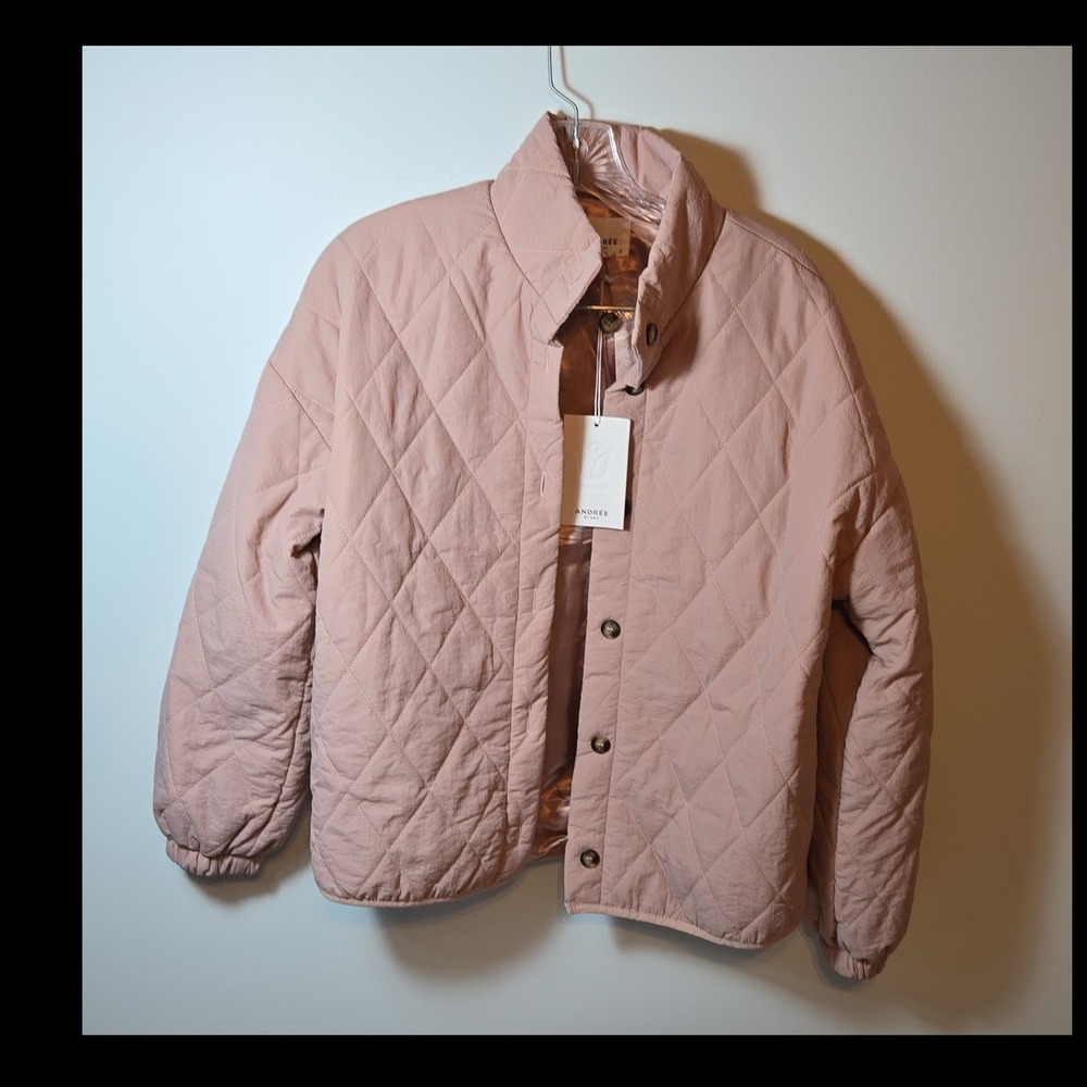 ANDRÉE by Unit Quilted Jacket Pink Button Front Relaxed Fit Short Women's‎ S